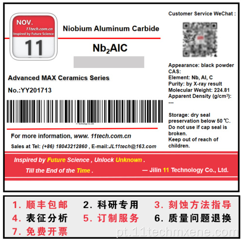 Transição bidimensional metal nb2alc pó